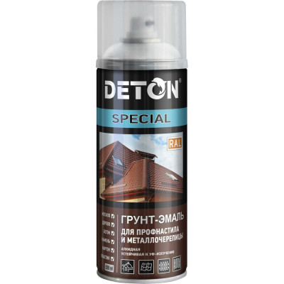 Грунт-эмаль для профнастила и металлочерепицы Deton SPECIAL белый транспортный RAL 9016, аэрозоль 520 мл DTN-A07287