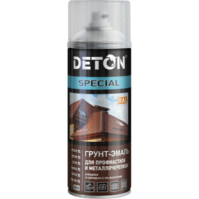 Грунт-эмаль для профнастила и металлочерепицы Deton SPECIAL светло-серый, RAL 7035, аэрозоль 520 мл DTN-A07359