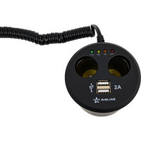 Прикуриватель-разветвитель Airline 2 гнезда + 2USB в подстаканник с индикатором зарядки АКБ обрезиненый ASP-2U-12