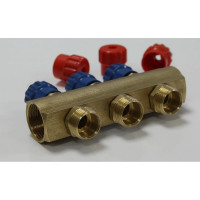 Коллектор ДТРД с регулирующими вентилями ВР 3/4 на 3 выхода НР 1/2, межосевое 35 мм 410182В