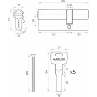 Латунный цилиндр Marlok ЦМ 80(30/50)-5к, перфорированный ключ/ключ, CP (хром) 019192