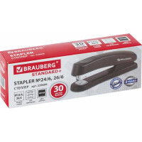 Степлер №24/6, 26/6 BRAUBERG Standard+, до 30 листов, полнозагрузочный, черный, 228606