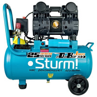Компрессор Sturm безмасляный, бесшумный, профессионал, 1500Вт, 24 л, 2600 об/м, 240л/м, 8б AC93224OL