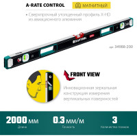 Магнитный сверхпрочный уровень KRAFTOOL A-RATE Control с зеркальным глазком, 2000 мм 34988-200