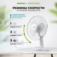Настольный вентилятор Centek 30 Вт, диаметр: 34 см, 3 скорости, металлическая решётка CT-5007 White