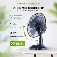 Настольный вентилятор Centek голубой 25Вт, решетка-сетка 27см, лопасти 23 см, 2 скорости CT-5006 Blue