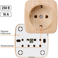 Розетка TDM ELECTRIC 2П+З открытой установки IP20 16А, сосна "Дача" Народная SQ1824-0038