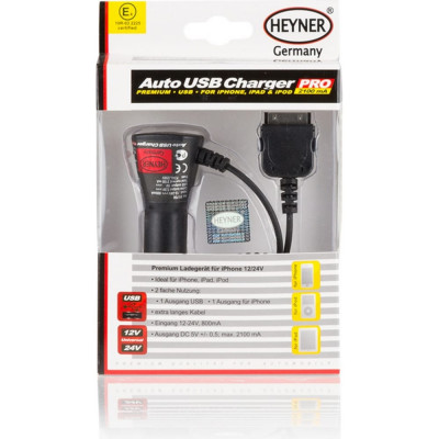 Heyner З/У для iPhone; iPad;iPod 12/24 В 2 порта: 1 порт USB 1 порт для для iPhone 511700