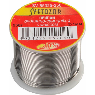 Припой СВЕТОЗАР оловянно-свинцовый, 30% Sn / 70% Pb, 250гр SV-55325-250