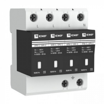 EKF Ограничитель импульсных напряжений серии ОПВ-B/4P In 30кА 400В EKF opv-b4