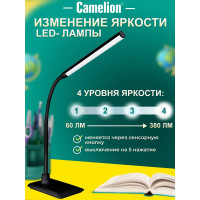 Настольный светильник, чёрный, LED, 6Вт, 230В, сенсорное включение, 4 уровня яркости, 4000К Camelion KD-792 C02 12489