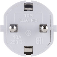 Прямая вилка TDM ELECTRIC с заземлением, белая, c перфорацией, 10А, 250В SQ1806-0197