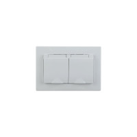 Двойная розетка Intro Plano с заземлением 2x2P+E Schuko с крышкой и шторками, 16А-250В, IP44, белый, Б0053934
