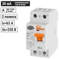 Устройство защитного отключения TDM ELECTRIC ВД1-63 2Р 63А 30мА тип А SQ0203-0080