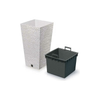 Высокое кашпо с вкладышем Prosperplast DFSH400WS449W FURU SQUARE ECO WOOD 395х395х755 мм, белое 067426