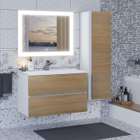Шкаф-пенал для ванной комнаты uperwood Barsa 35х28х120 см, подвесной, белый/дуб сонома 293020529