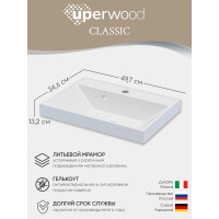 Полувстраиваемая раковина для ванной uperwood Classic_50 см, прямоугольная 2911020335