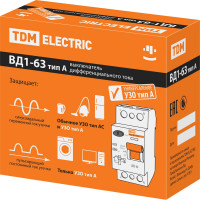 Устройство защитного отключения TDM ELECTRIC ВД1-63 2Р 25А 30мА тип А SQ0203-0076
