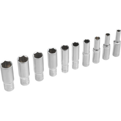 Набор удлиненных торцевых головок 1/4", 6-ти гр CrV, 4-13 мм, 10 шт. STELS 13605
