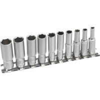 Набор удлиненных торцевых головок 1/4", 6-ти гр CrV, 4-13 мм, 10 шт. STELS 13605