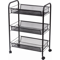 Офисно-бытовая этажерка-тележка 3 яруса, на колесах, металл, черная, 43,5х26х62,5 см BRABIX 603751