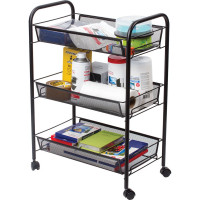 Офисно-бытовая этажерка-тележка 3 яруса, на колесах, металл, черная, 43,5х26х62,5 см BRABIX 603751