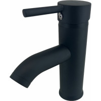 Смеситель для раковины OUTE черный матовый, однорычажное управление, фиксированный излив. Монтаж на одно отверстие, на гайке. Гибкая подводка T721H