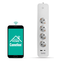 Сетевой фильтр Camelion Smart Home SZD/SH/4x1,5/WIFI (4гнезда 1,5м, 16A 4000В, USB+Type-С, WiFi+Счетчик) 14800