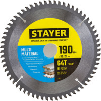 Пильный диск по алюминию STAYER Multi Material супер чистый рез, 190x30/20 мм, 64Т 3685-190-30-64