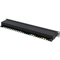 Патч-панель 19" WRline WR-PL-24-C5E-SH-D (1U), 24 порта RJ-45 полностью экранированная, категория 5e, Dual IDC, цвет черный 505210