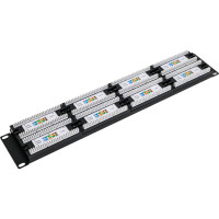 Патч-панель 19" WRline WR-PL-48-C5E-D (2U), 48 портов RJ-45, категория 5e, Dual IDC, с задним кабельным организатором, цвет черный 505209