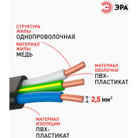 Кабель ЭРА ВВГПнг(А) 3x2,5 мм2 20м Б0058775