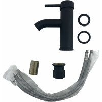 Смеситель для раковины OUTE черный матовый, однорычажное управление, фиксированный излив. Монтаж на одно отверстие, на гайке. Гибкая подводка T721H