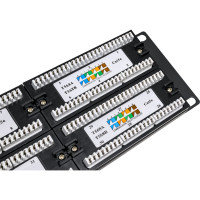 Патч-панель 19" WRline WR-PL-48-C5E-D (2U), 48 портов RJ-45, категория 5e, Dual IDC, с задним кабельным организатором, цвет черный 505209