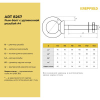 Нержавеющий рым-болт KREPFIELD М6x60, ART 8267, А4, 10 шт. 8267А4РЫМБОЛТМ6X60-10