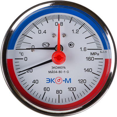 ЭКО-М Термоманометр Экомера с переходником на G1\2 осевой МД04-80-G-1,6МПа-160-L-60-ОИ