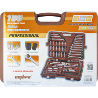 Специальный набор инструмента Ombra 911150 торцевые головки 1/4, 3/8, 1/2DR 4-32 мм и SAE 5/32 - 1-1/4, ударные торцевые головки 1/2 17-23 мм, 150 предметов 055544