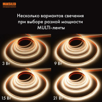 Светодиодная лента MAKSILED 24В, 140д/м, 21Вт/м, IP20, 130лм/Вт, 3000K теплый белый ML-R140-2835-SA-MULTI-WW-S