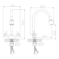 Смеситель для кухни Антей Радуга с 2-мя рукоятками, с силиконовым изливом, крепление гайка, белый 5770717-ANT