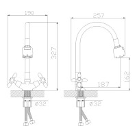 Смеситель для кухни Антей Радуга с 2-мя рукоятками, с силиконовым изливом, крепление гайка, черный 5770716-ANT