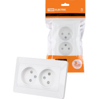 Двойная розетка TDM ELECTRIC 2П с защитными шторками 10А 250В белая "Ильмень" SQ1823-0015