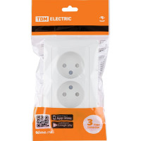 Двойная розетка TDM ELECTRIC 2П с защитными шторками 10А 250В белая "Ильмень" SQ1823-0015