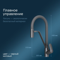 Смеситель для кухни AM.PM Like с каналом для питьевой воды и гибким изливом, черный F8007822