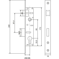 Врезной узкопрофильный замок под цилиндр VETTORE 153P-25 CP, хром 20325