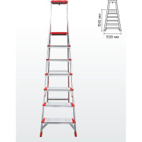 Профессиональная стремянка Новая Высота NV3118, 1x7 ступеней 130 мм, органайзер, Max нагр. 225 кг, 2К башмаки, 3118107