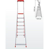 Профессиональная стремянка Новая Высота NV3118, 1x7 ступеней 130 мм, органайзер, Max нагр. 225 кг, 2К башмаки, 3118107