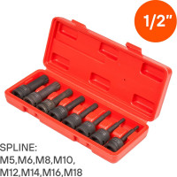 Набор головок ударных внешний SPLINE 8 шт, M5-M6-M8-M10-M12-M14-M16-M18, 78 мм, 1/2" Airline ATAS051