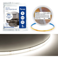 Светодиодная LED лента FERON LS530, COB 320SMD(2110)/м 10Вт/м 24V 5000x8x1.8мм 4000К 48264