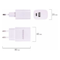 Быстрое зарядное устройство SONNEN сетевое 220В, USB QC 3.0 + Type-C PD 20 Вт, 3 А, белое, 455505