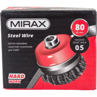 Щетка чашечная усиленная для УШМ (жгутированная стальная проволока 0,5 мм, 80 мм) MIRAX 35144-080